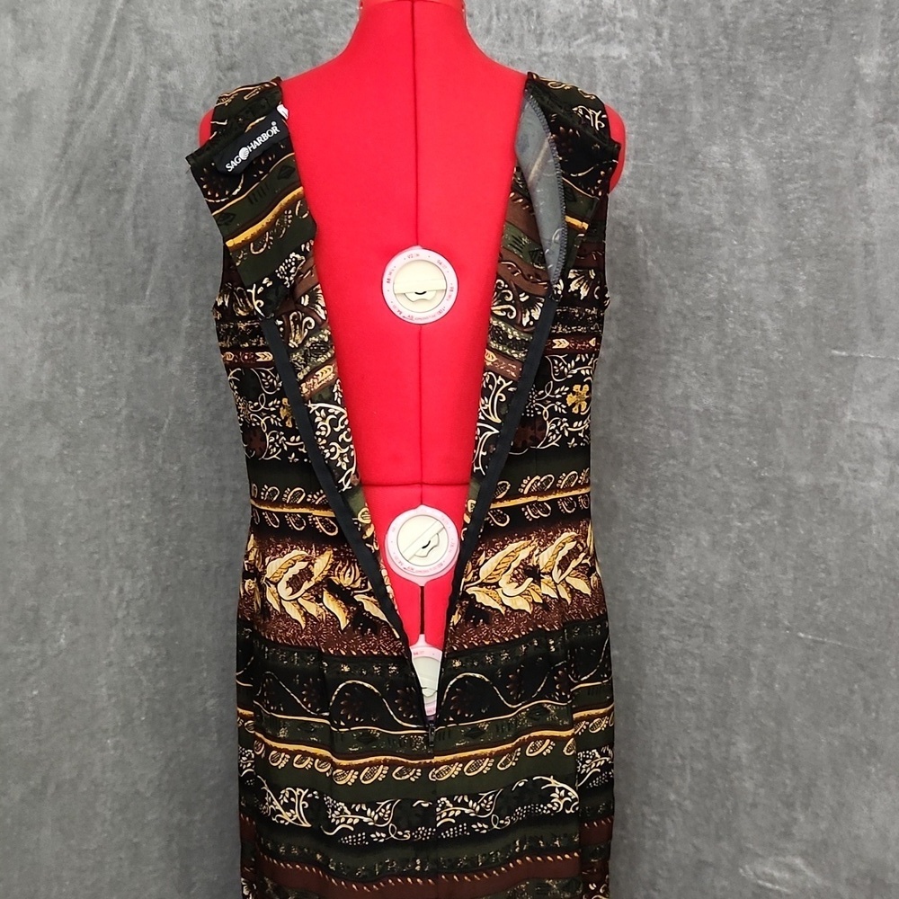 Sag Harbor Green Brown Tribal Maxi Dress Women's 12 Sleeveless Boho - Picture 5 of 11